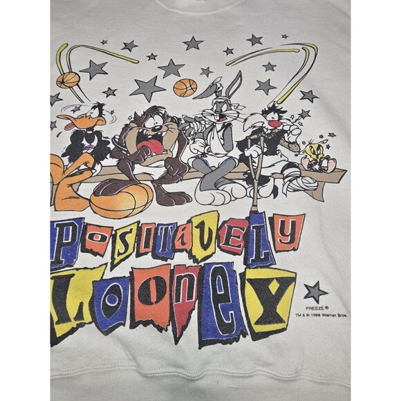 Vintage 90s Space Jam Looney Tunes Positively Looney Sweatshirt L 1996 Freeze - Picture 2 of 16